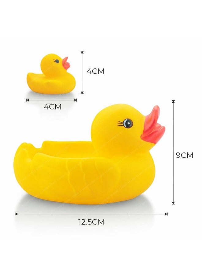 Super Cute Duck Family Animals Swimming Water Toys Non-Toxic,Bpa Free Colorful Soft Rubber Float Squeeze Sound Squeaky Bathing Toy For Baby Chu Chu Toy Set Of 4 (1 Duck + 3 Ducklings)