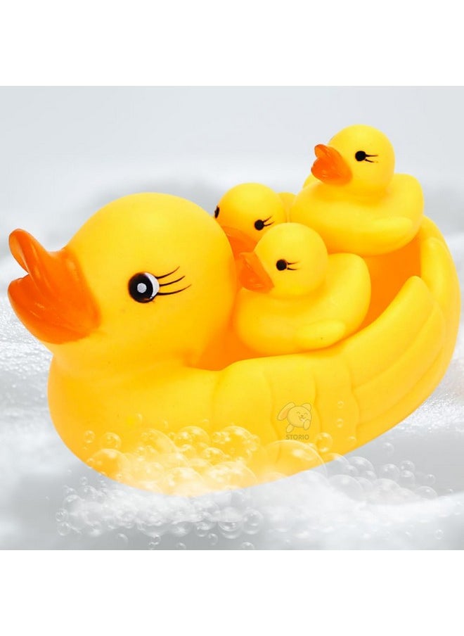 Super Cute Duck Family Animals Swimming Water Toys Non-Toxic,Bpa Free Colorful Soft Rubber Float Squeeze Sound Squeaky Bathing Toy For Baby Chu Chu Toy Set Of 4 (1 Duck + 3 Ducklings)