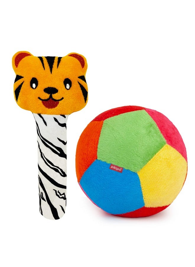 Soft Ball (Small, 11Cm) And Tiger Face Soft Rattle Combo