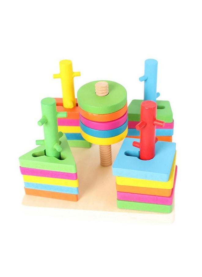 Wooden Shape Sorting & Stacking Toys For Toddlers, Montessori Color Recognition Stacker, Early Educational Blocks Puzzles 1-3 Years Old Age Boys And Girls (5 Shapes)