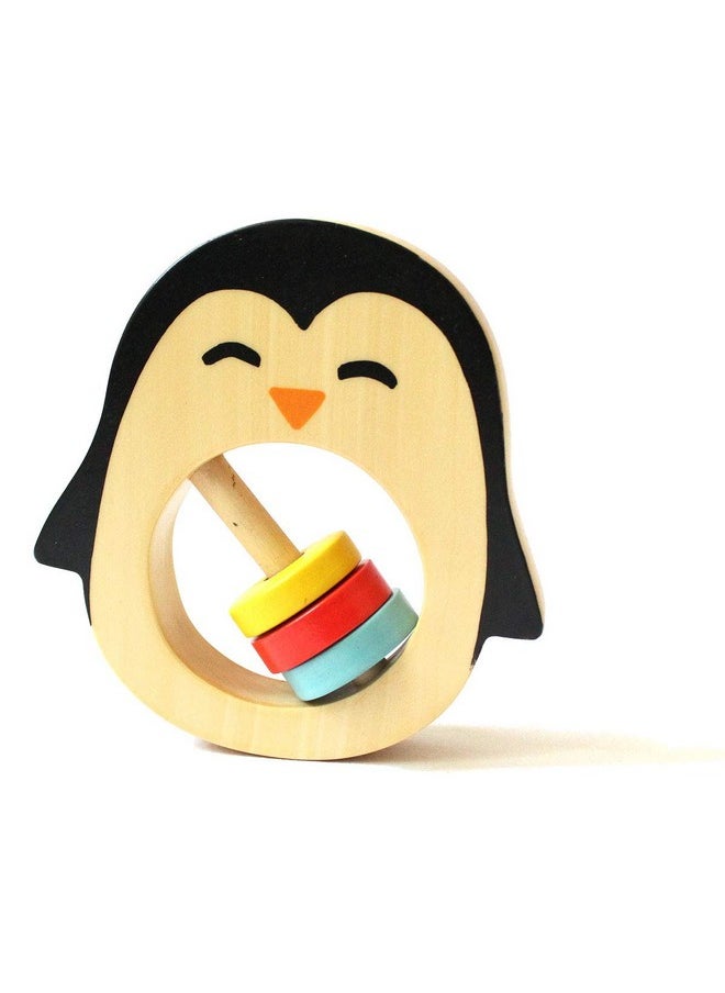 Handmade Wooden Penguin Rattle (6 Months+) | Multicolor | Teething Toy | Natural Wood & Beeswax Sealer Ages | Organic & Safe | Natural & Non Toxic Materials