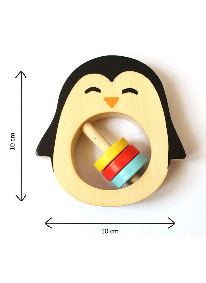 Handmade Wooden Penguin Rattle (6 Months+) | Multicolor | Teething Toy | Natural Wood & Beeswax Sealer Ages | Organic & Safe | Natural & Non Toxic Materials