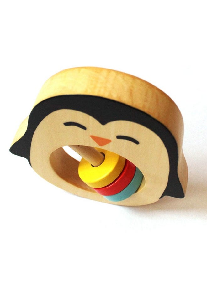 Handmade Wooden Penguin Rattle (6 Months+) | Multicolor | Teething Toy | Natural Wood & Beeswax Sealer Ages | Organic & Safe | Natural & Non Toxic Materials