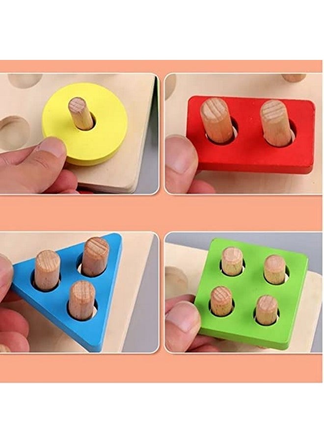 2 In 1 Wooden Blocks Puzzle Sorting And Stacking Socket Fishing Pole Game Play Set Early Education Learning Toy For Kids (4 Shape Sorter With 5 Magnetic Fish) Dm-32