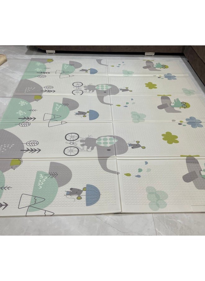 Anti Skid Waterproof Foldable Child Climbing Baby Floor Mat (Multi Colour) (Print May Vary) Extra Large Size 180X200 Cm. 8Mm Thickness. (Elephant)