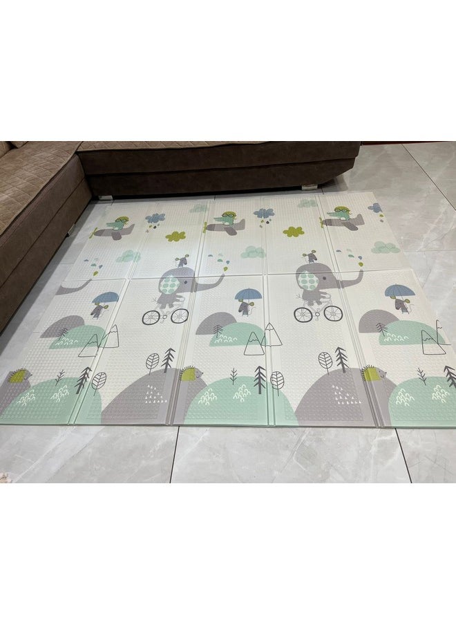 Anti Skid Waterproof Foldable Child Climbing Baby Floor Mat (Multi Colour) (Print May Vary) Extra Large Size 180X200 Cm. 8Mm Thickness. (Elephant)