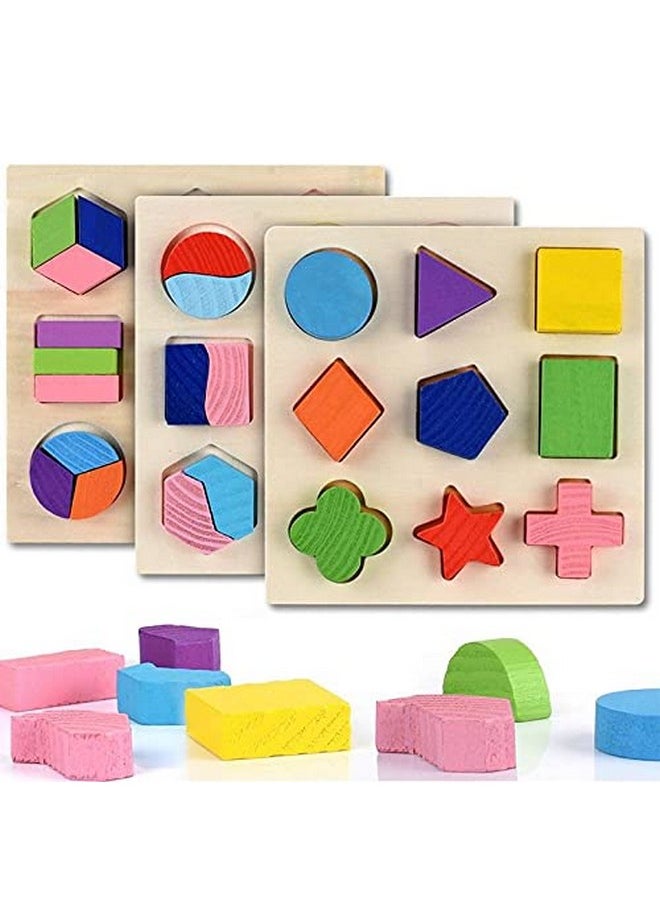 Educational Wooden Toy,Geometric Shape Block Building Puzzle Cognitive Matching Early Learning Tool Set (Pack Of 3), 3 Pcs