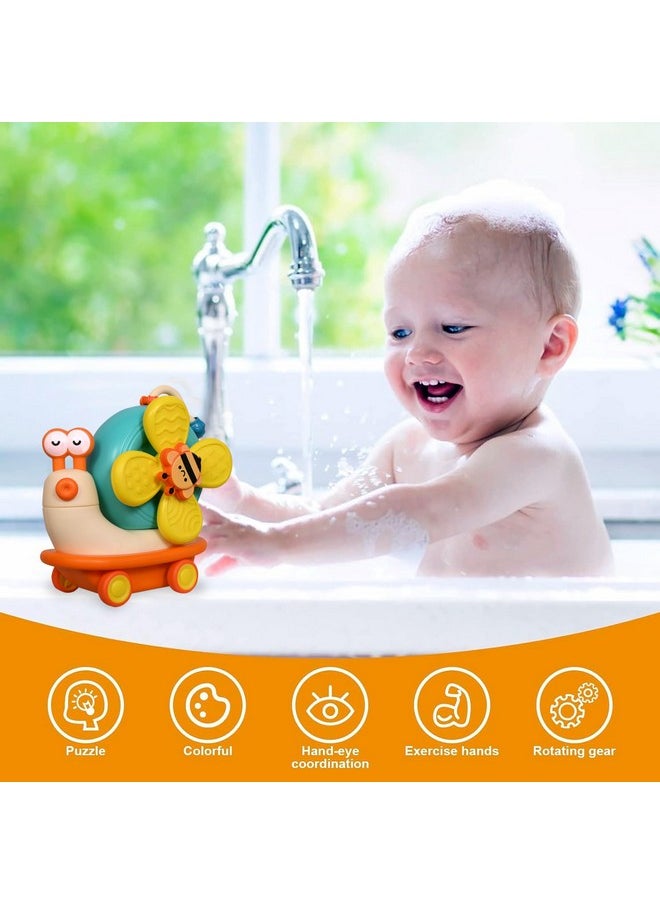 Sensory Montessori Educational Toys Cute Animal Food Grade Silicone Baby Bath Toys Suction Cup Spinner Toys Convertible Push-And-Go Car Learning Activities Gifts For Kids