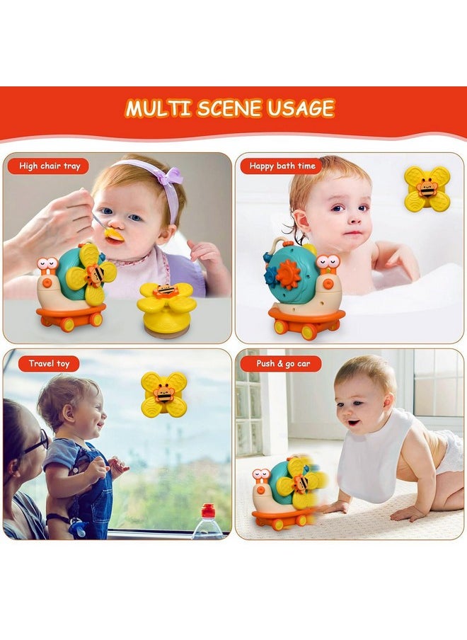 Sensory Montessori Educational Toys Cute Animal Food Grade Silicone Baby Bath Toys Suction Cup Spinner Toys Convertible Push-And-Go Car Learning Activities Gifts For Kids