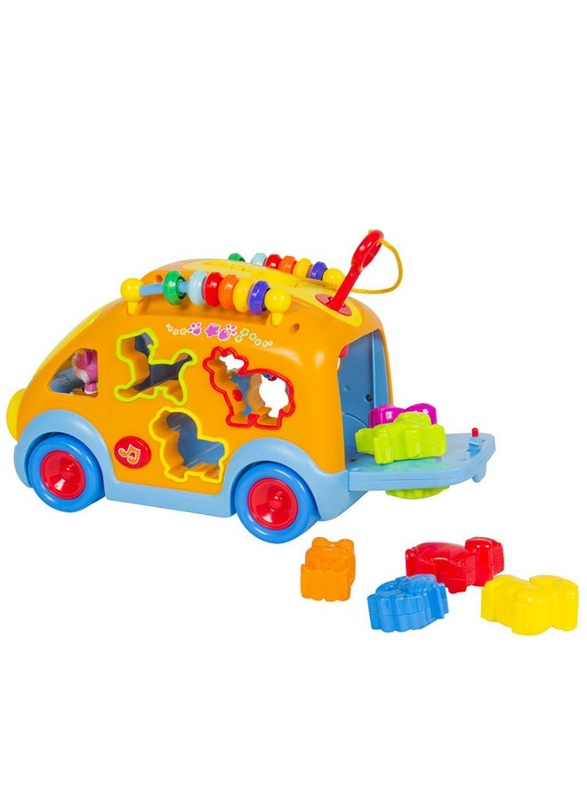 Innovative Vehicle Happy Bus Toy With Music&Lights&Blocks Learning Educational Toy,Multi