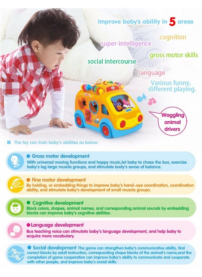 Innovative Vehicle Happy Bus Toy With Music&Lights&Blocks Learning Educational Toy,Multi