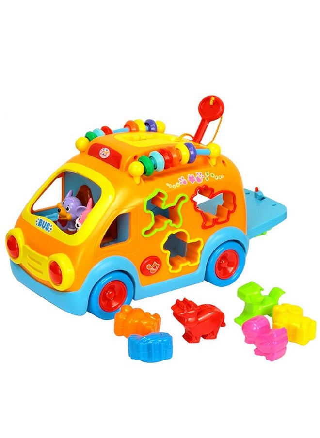 Innovative Vehicle Happy Bus Toy With Music&Lights&Blocks Learning Educational Toy,Multi