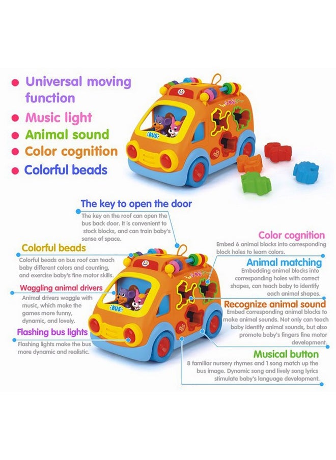 Innovative Vehicle Happy Bus Toy With Music&Lights&Blocks Learning Educational Toy,Multi