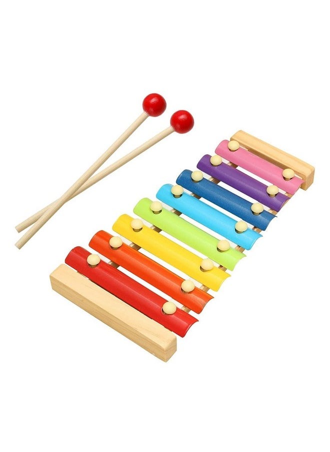 2 In 1 Wooden Blocks Puzzle Sorting And Stacking Socket Fishing Pole And Xylophone Toy - Early Education Learning Toy For Kids