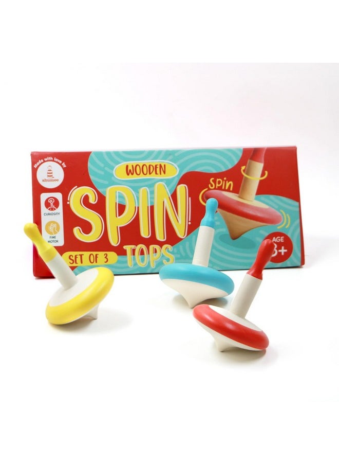 Wooden Spin Tops (Lattu/Buguri/Bongaram) Set Fo 3 (3 Years+) | Multicolor | Sensory Toys | Eco Friendly & Safe | Non Toxic Colors | Indoor & Outdoor