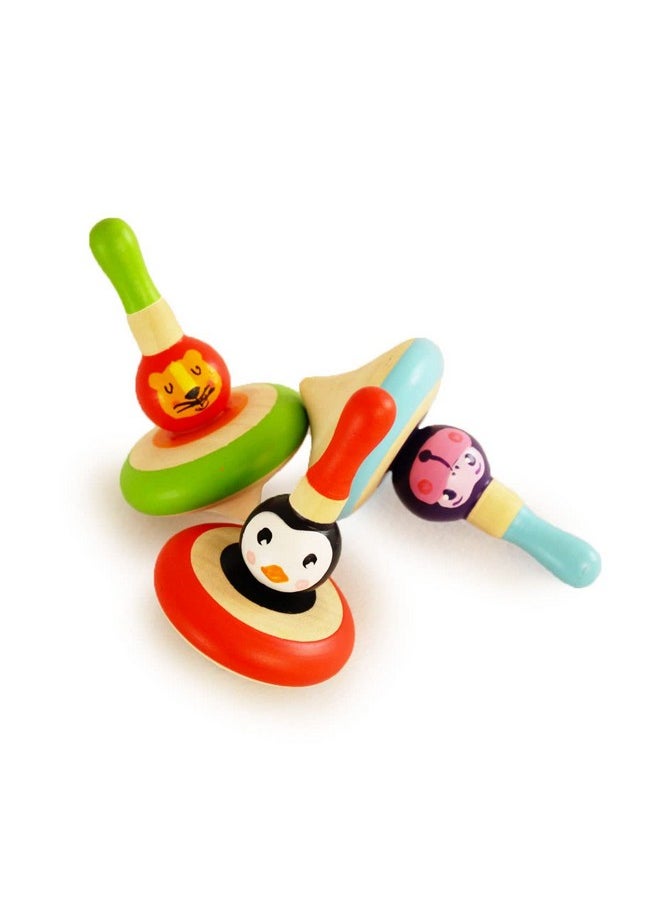 Wooden Spinning Tops- Animal Themed(Lattu/Buguri/Bongaram) | Set Of 3 | Sensory Toys | Multicolor | 100% Child Safe | Non Toxic & Organic