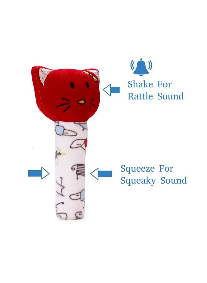 Super Saver Soft Polyester Toy For Infant Combo(3-In-1): Kitty Rattle, Bunny Rattle, And 11Cm Ball, Red