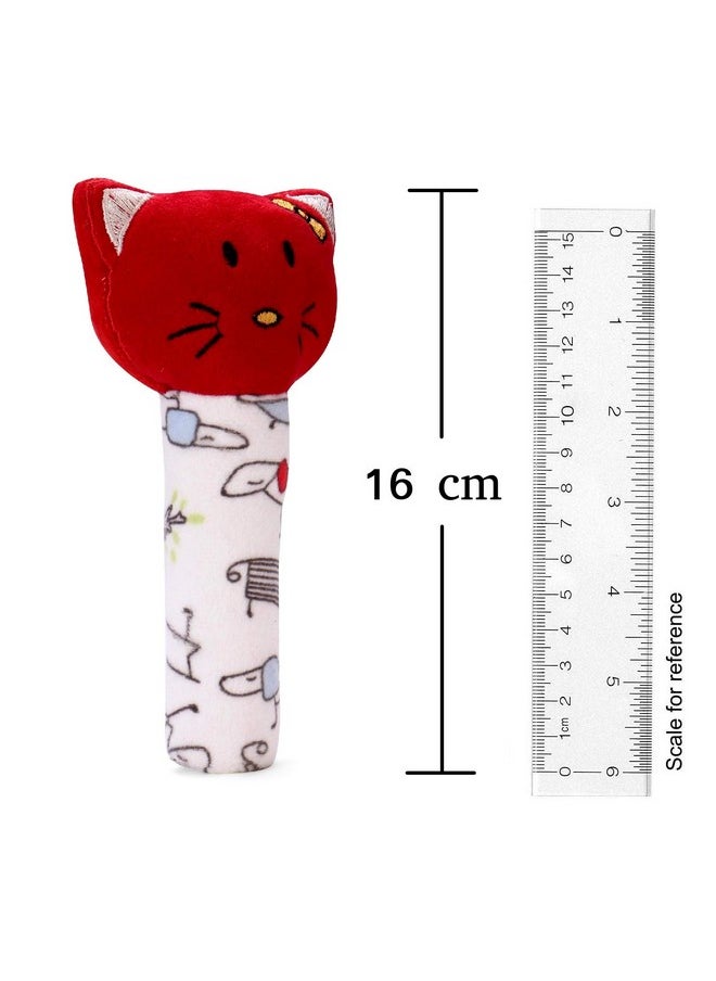 Super Saver Soft Polyester Toy For Infant Combo(3-In-1): Kitty Rattle, Bunny Rattle, And 11Cm Ball, Red