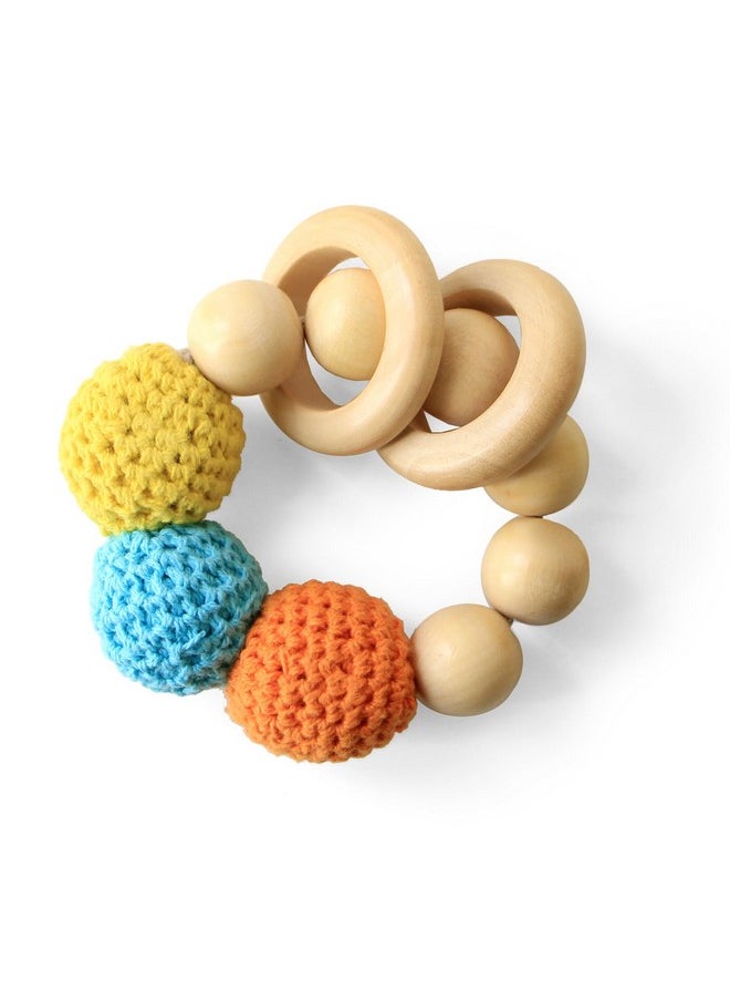 3-In-1 Handmade Wooden & Cloth Crochet Rattle For Babies(0 Months+) | Multicolor | Sensory Toy | Made In India | Play Based Learning