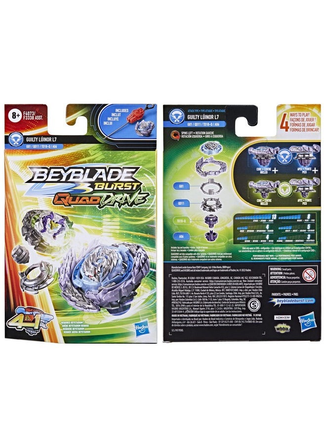 Burst Quaddrive Guilty Lúinor L7 - Bey Blade Spinning Top Starter Pack Toy, Beyblade Battling Game Top Toy With Launcher For Kids Ages 8+, Original Beyblade By Hasbro