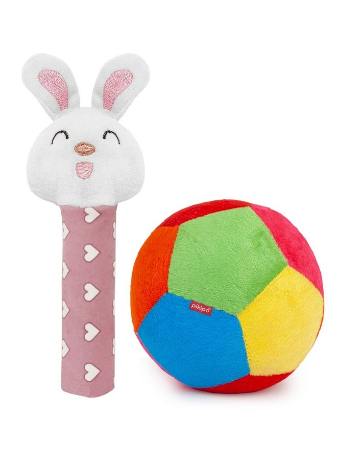 Soft Ball (Small, 11Cm) And Bunny Face Soft Rattle Combo - Polyester, Softball, Pink