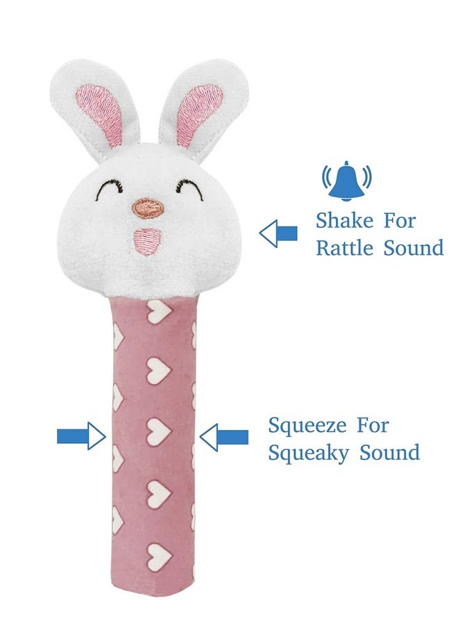 Soft Ball (Small, 11Cm) And Bunny Face Soft Rattle Combo - Polyester, Softball, Pink