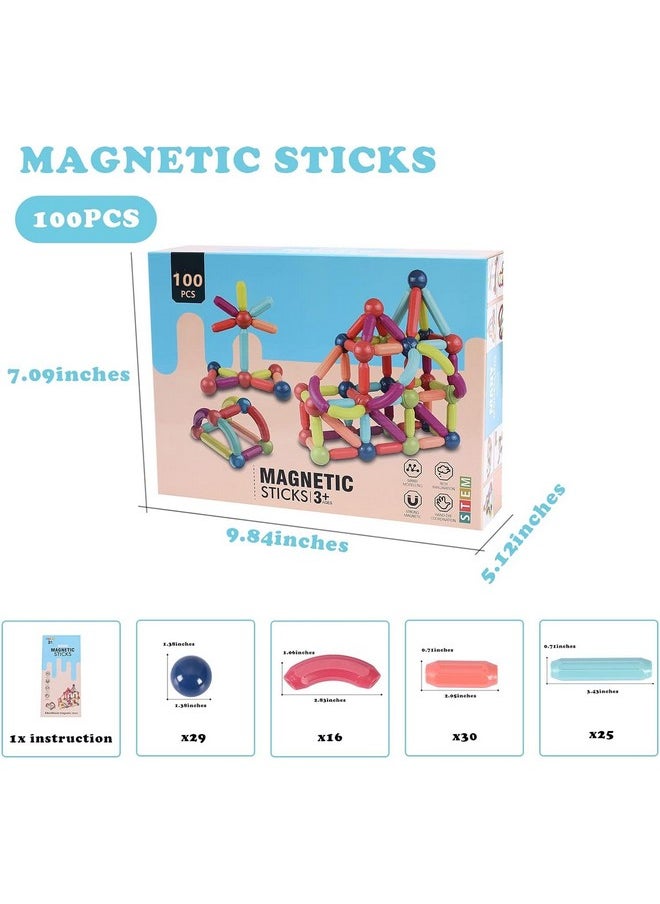 Diy Stem Magnetic Sticks Building Blocks Toy For Kids, 3D Magnetic Balls And Rods Set Kids Montessori Educational Toys Stacking Toys For Kids Age 3+ Years (100 Pcs), Multi