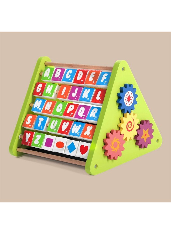 Handmade 5-In-1 Wooden Activity Triangle(2+ Years) | Multicolor, Learn Alphabets, Counting, Drawing & Writing Board, 100% Child Safe, Montessori, Wooden Abacus Educational Toys, Stem Toys