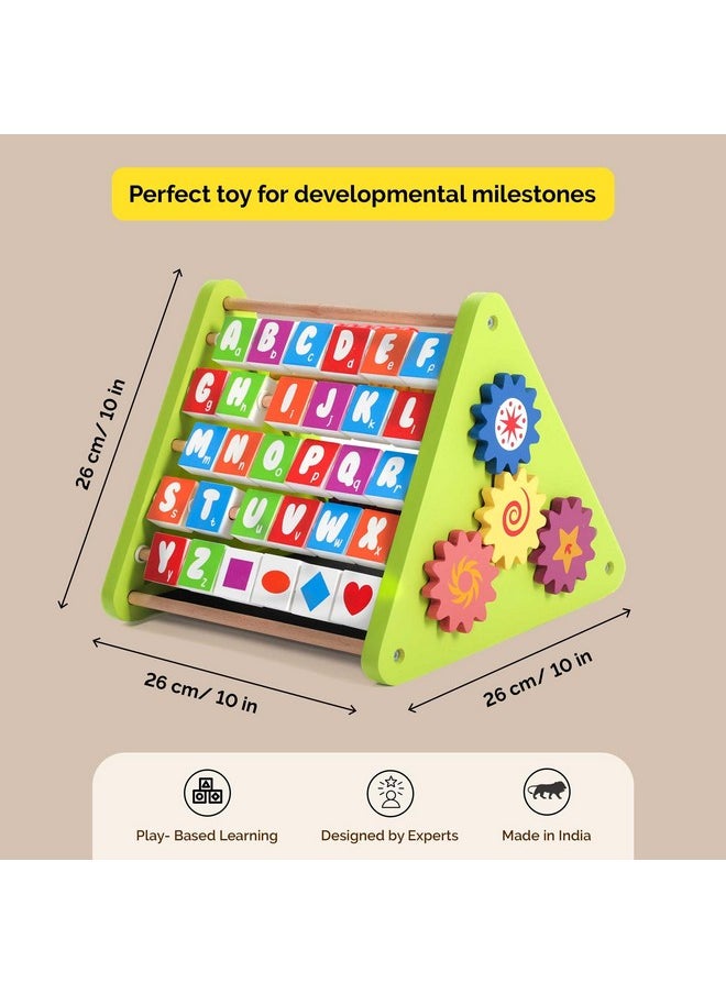 Handmade 5-In-1 Wooden Activity Triangle(2+ Years) | Multicolor, Learn Alphabets, Counting, Drawing & Writing Board, 100% Child Safe, Montessori, Wooden Abacus Educational Toys, Stem Toys