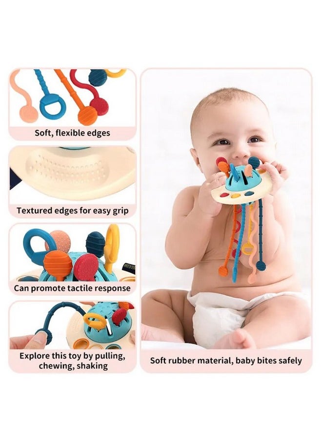 Pull String Toys For Babies Montessori Toys For 4M+ Year Old|Teether For 6 To 12 Months Baby Toys Food Grade Silicone Fine Motor Skills Toddler Activity Sensory Toys - Bis Approved,Multicolor