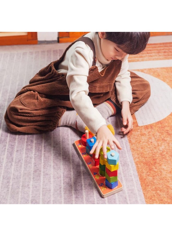 Wooden 5 Geometric Shape Sorting And 100 Beads Counting Frames Abacus For Toddlers - Pre-School Montessori Arithmetic Toy For 3+ Kids