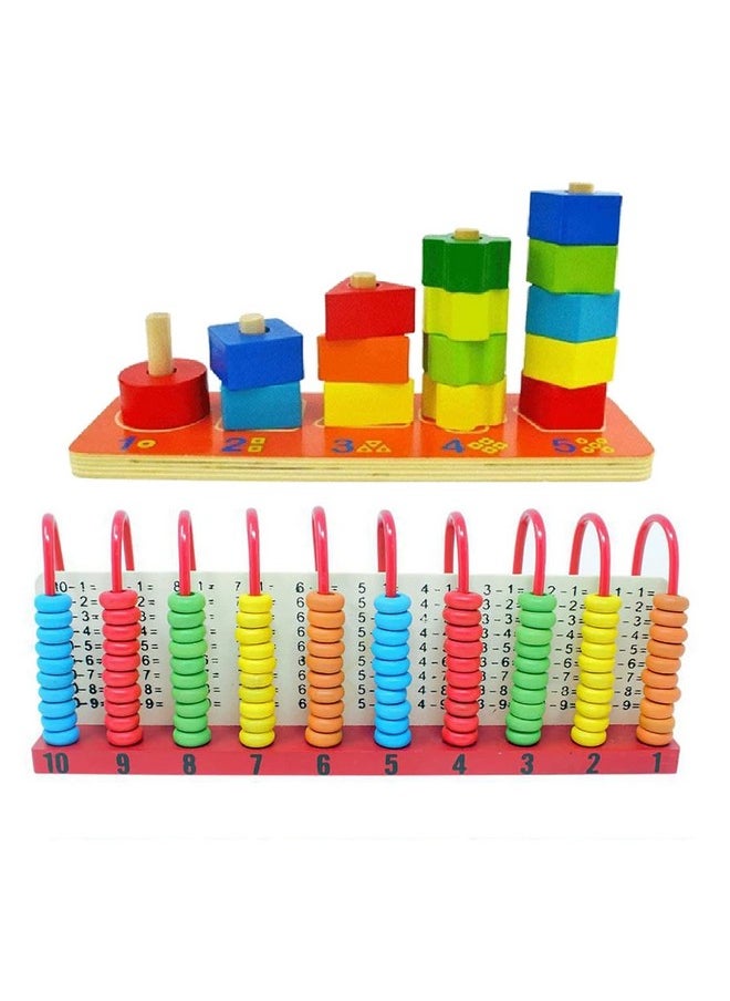 Wooden 5 Geometric Shape Sorting And 100 Beads Counting Frames Abacus For Toddlers - Pre-School Montessori Arithmetic Toy For 3+ Kids