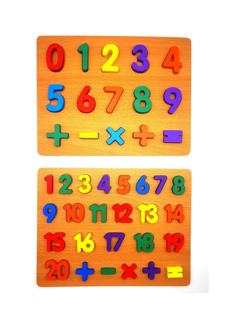 Wooden Educational Combo Set Counting Numbers (0-9 & 1-20) Puzzle with Mathematical Signs Early Learning & Education Board