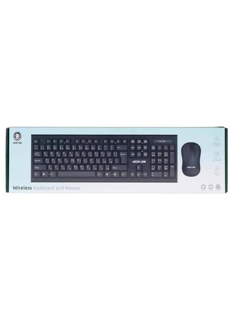 Wireless keyboard and Mouse, ABS Mouse Material, 1200DPI Mouse Sensitivity, 10m Wireless Distance - Black