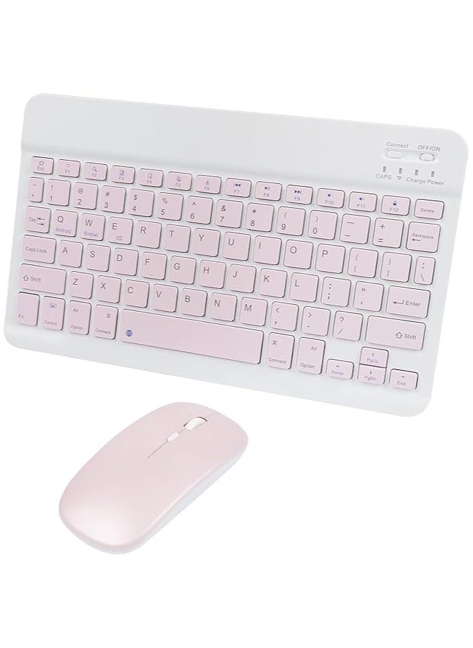 Bluetooth Wireless Keyboard and Mouse Combo- Ultra-Slim Ergonomic Small Rechargeable Bluetooth Keyboard Mouse Set for Tablet Phone Android PC Computer Mac Smartphone - PINK