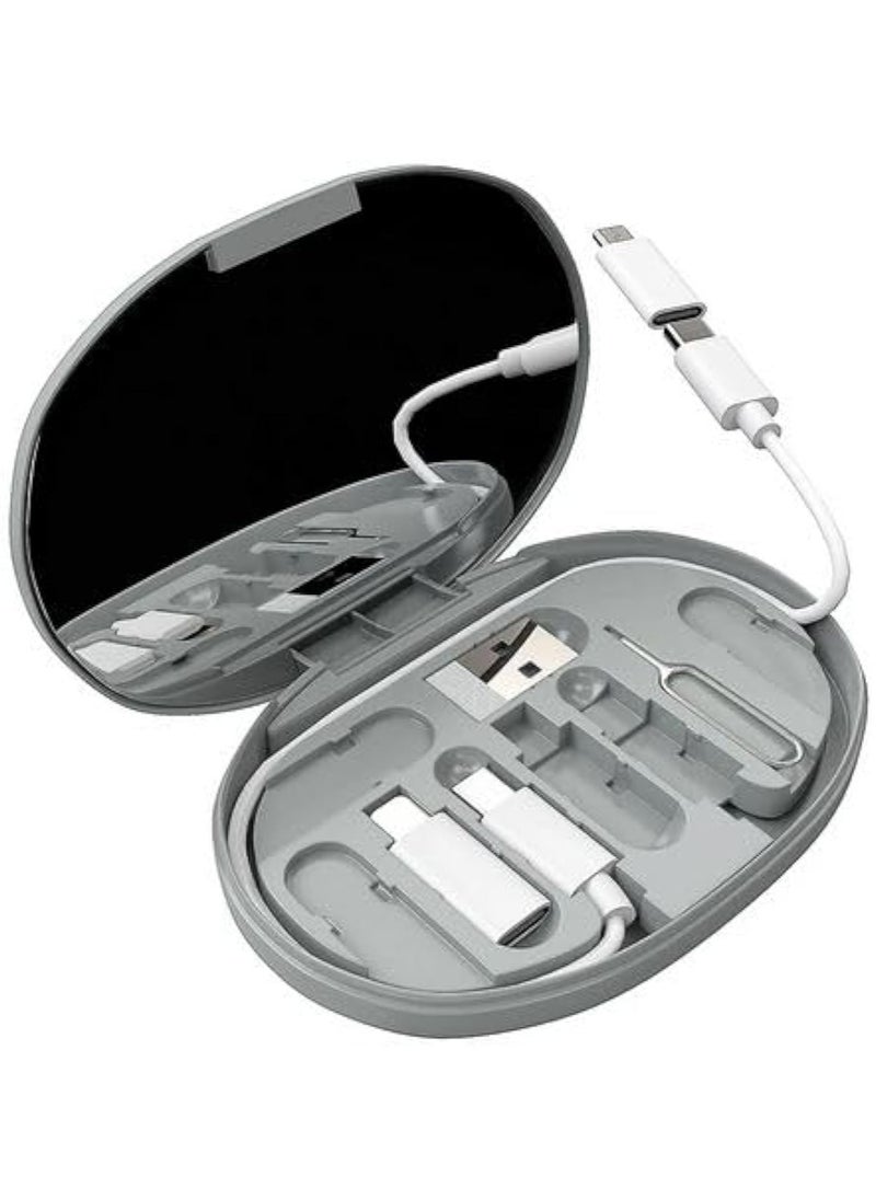 Versatile Portable USB Data and Charging Kit with Storage Case with internal mirror- (Grey)