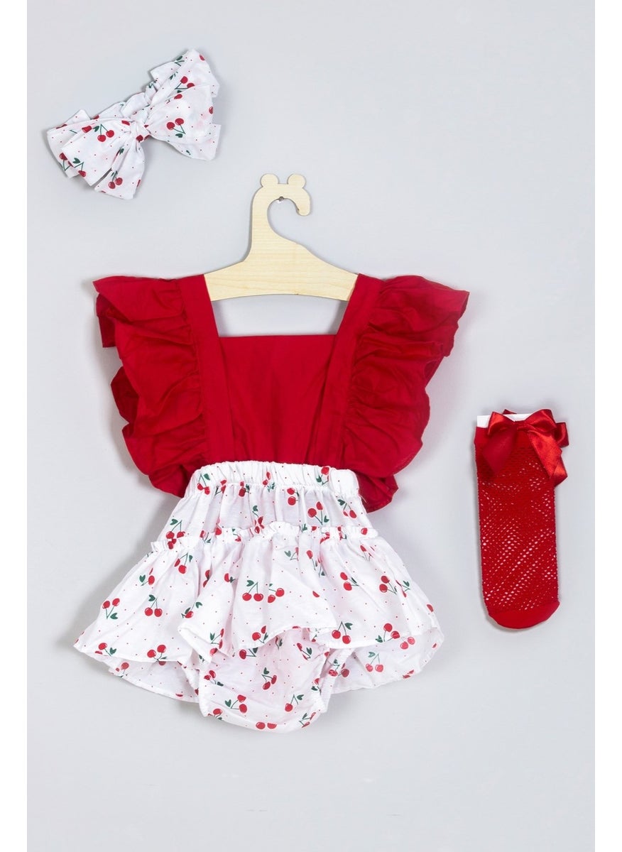 Ada Baby Kids Frilly Cherry Patterned Fishnet Socks Set