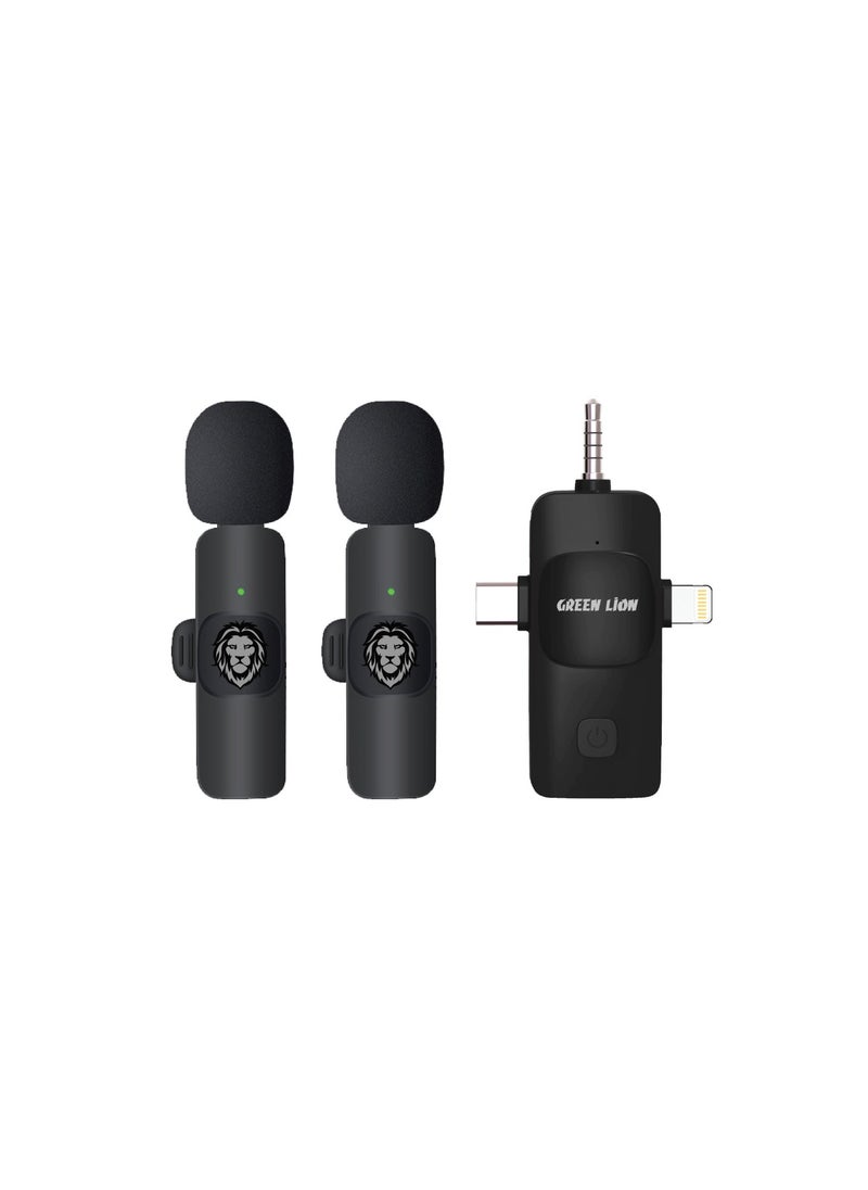 3 in1 Microphone Type-C, Lightening & AUX with Carrying Case / 5Hrs Working Time / Plug & Play / Up to 30m Transmission Distance / Digital Silicone Mic / 30ms Transmission Delay - Black