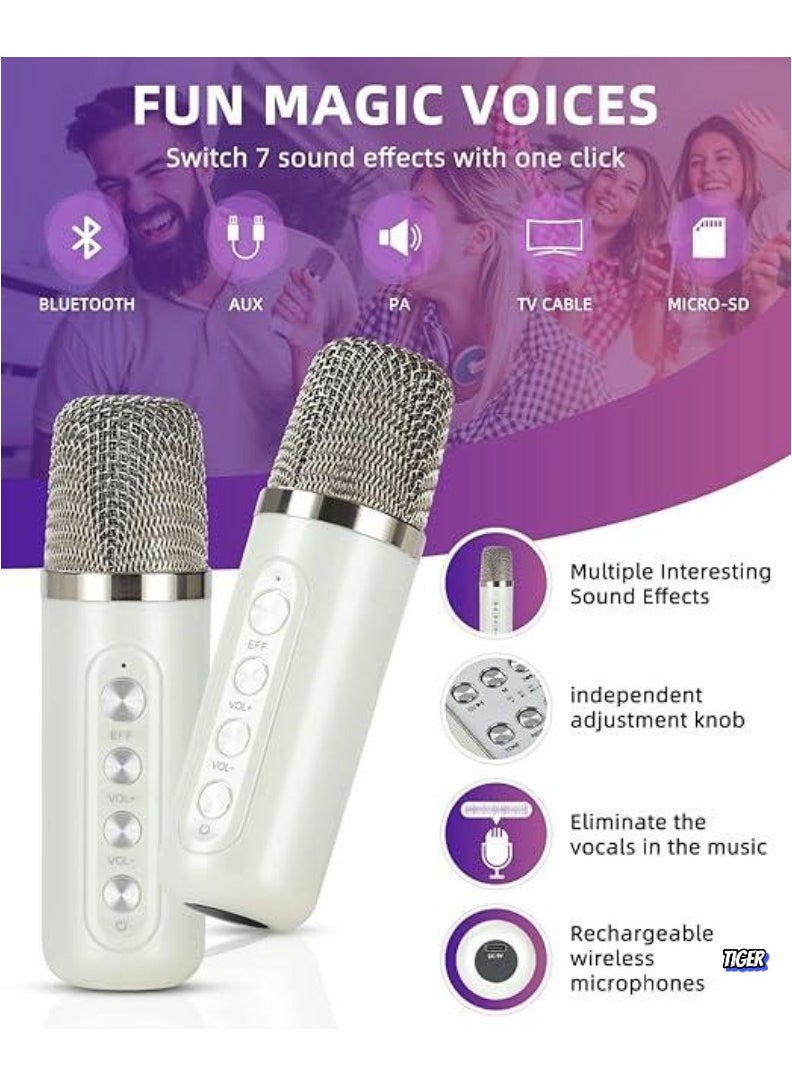 Mini Karaoke Machine for Adults & Kids | Portable Bluetooth Karaoke Speaker for TV with 2 Wireless Microphones | PA Speaker System for Indoor & Outdoor Party, Family Party Singing (Off White)