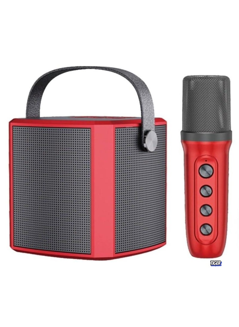 Portable Bluetooth Karaoke Speaker with Rechargeable Wireless Microphone – Multiple Voice Modes, Type-C Charging, TF Card Support, Perfect for Parties & Singing Fun (Red)