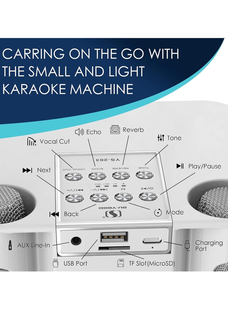 Karaoke Machine for Gift (White) | Portable Bluetooth Karaoke Speaker with 2 Wireless Microphones | Echo & Vocal Cut Features | Perfect for Parties, Family Karaoke, and Celebrations