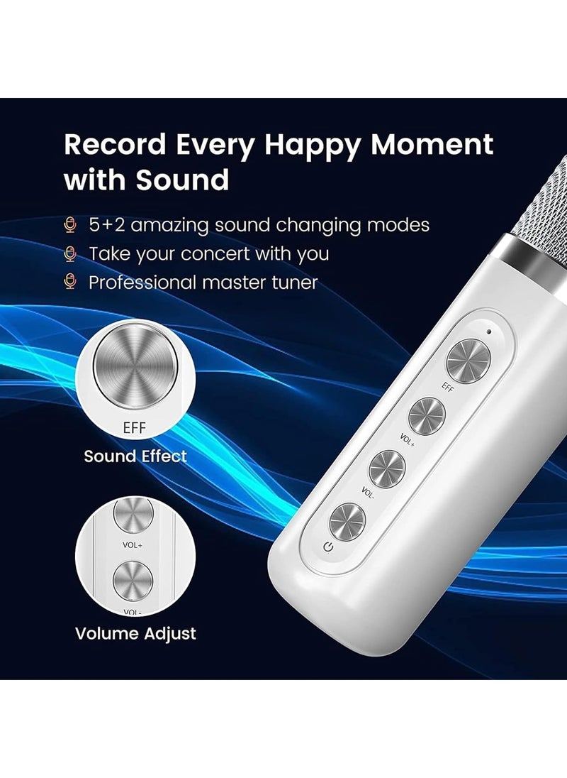 Karaoke Machine for Gift (White) | Portable Bluetooth Karaoke Speaker with 2 Wireless Microphones | Echo & Vocal Cut Features | Perfect for Parties, Family Karaoke, and Celebrations