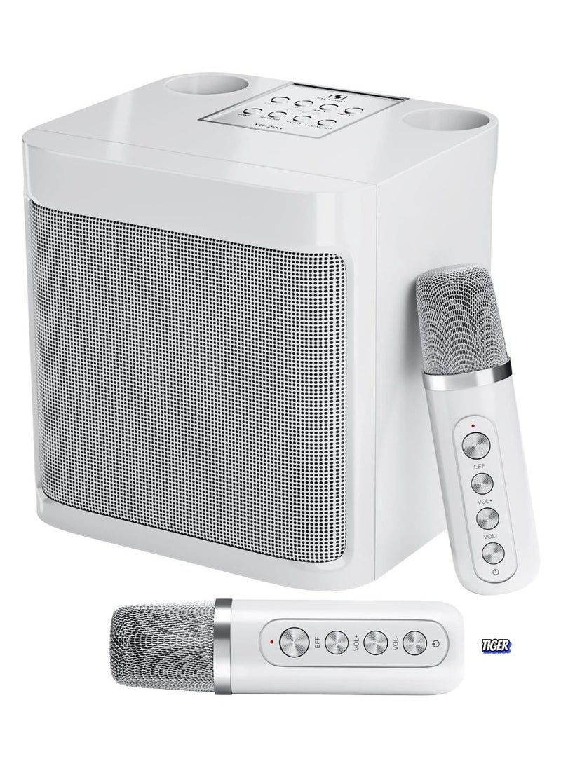 Karaoke Machine for Gift (White) | Portable Bluetooth Karaoke Speaker with 2 Wireless Microphones | Echo & Vocal Cut Features | Perfect for Parties, Family Karaoke, and Celebrations