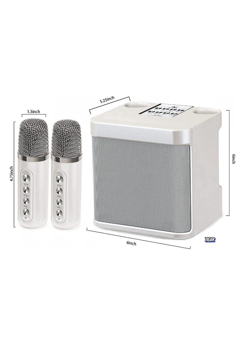 Rechargeable Speaker and Microphone Set | 1pc HD Sound Speaker & 2pcs Voice Changing Microphones Set | Portable High-Quality Deep Bass Stereo Soundbox (Beige) | Ideal for Karaoke, Parties, and Events