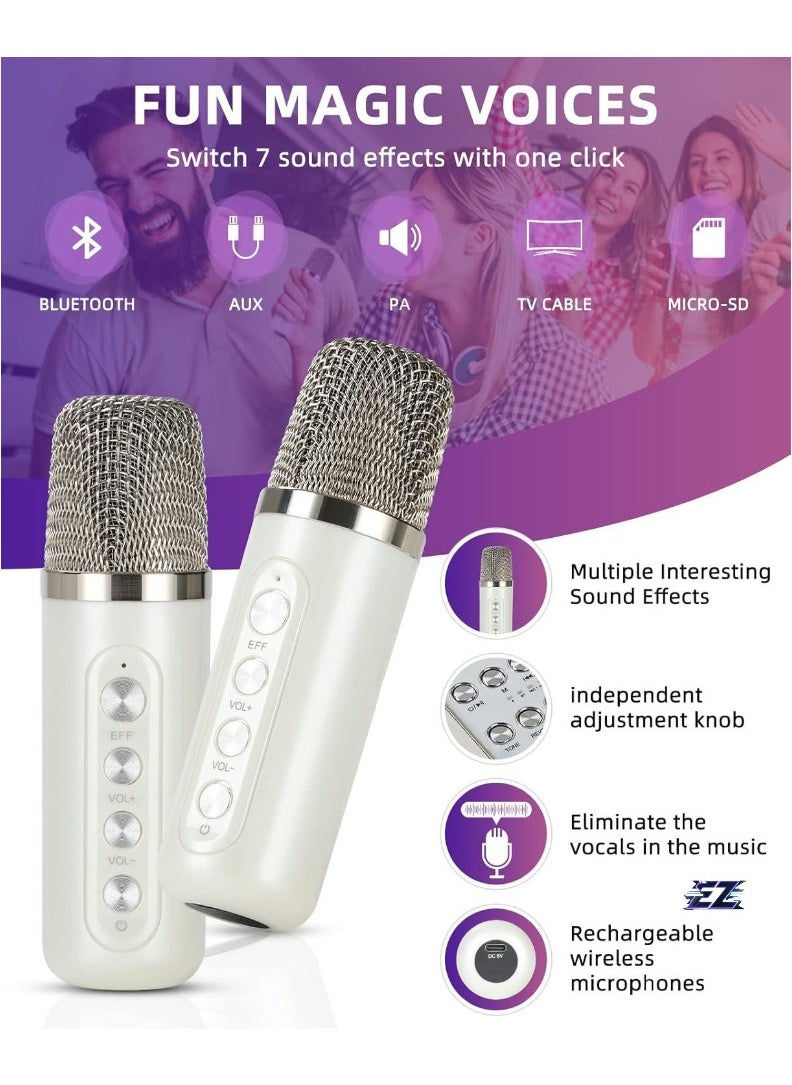 Mini Karaoke Machine for Adults & Kids - Portable Bluetooth Karaoke Speaker for TV, 2 Wireless Microphones, PA Speaker System for Indoor/Outdoor Parties, Family Singing (Off White)