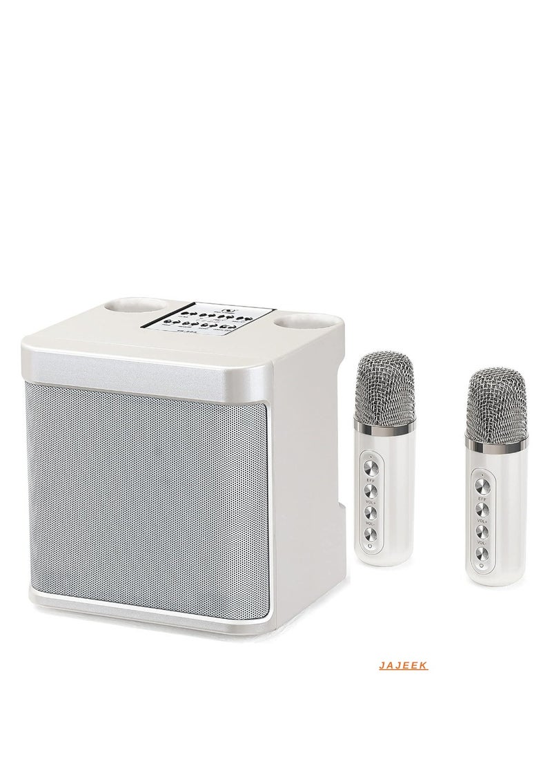 Rechargeable Speaker and Microphone Set | 1 HD Speaker & 2 Voice Changer Microphones | Portable High-Quality Deep Bass Stereo Sound Box | Ideal for Parties, Events, Karaoke, and Outdoor Fun (Beige)