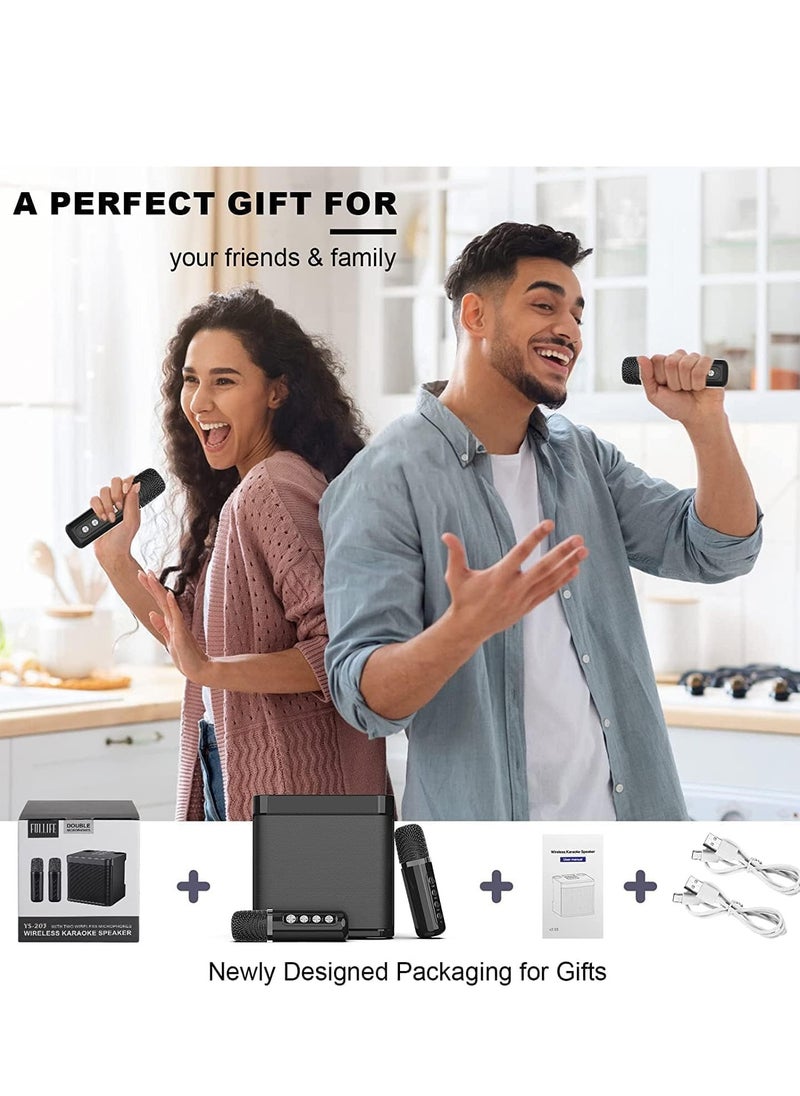 Portable Bluetooth Speaker & Karaoke Machine for Adults and Kids | 2 Wireless Microphones | PA System with Echo & Voice Cut | Singing Machine for Christmas, Family Parties & Events | YS-203