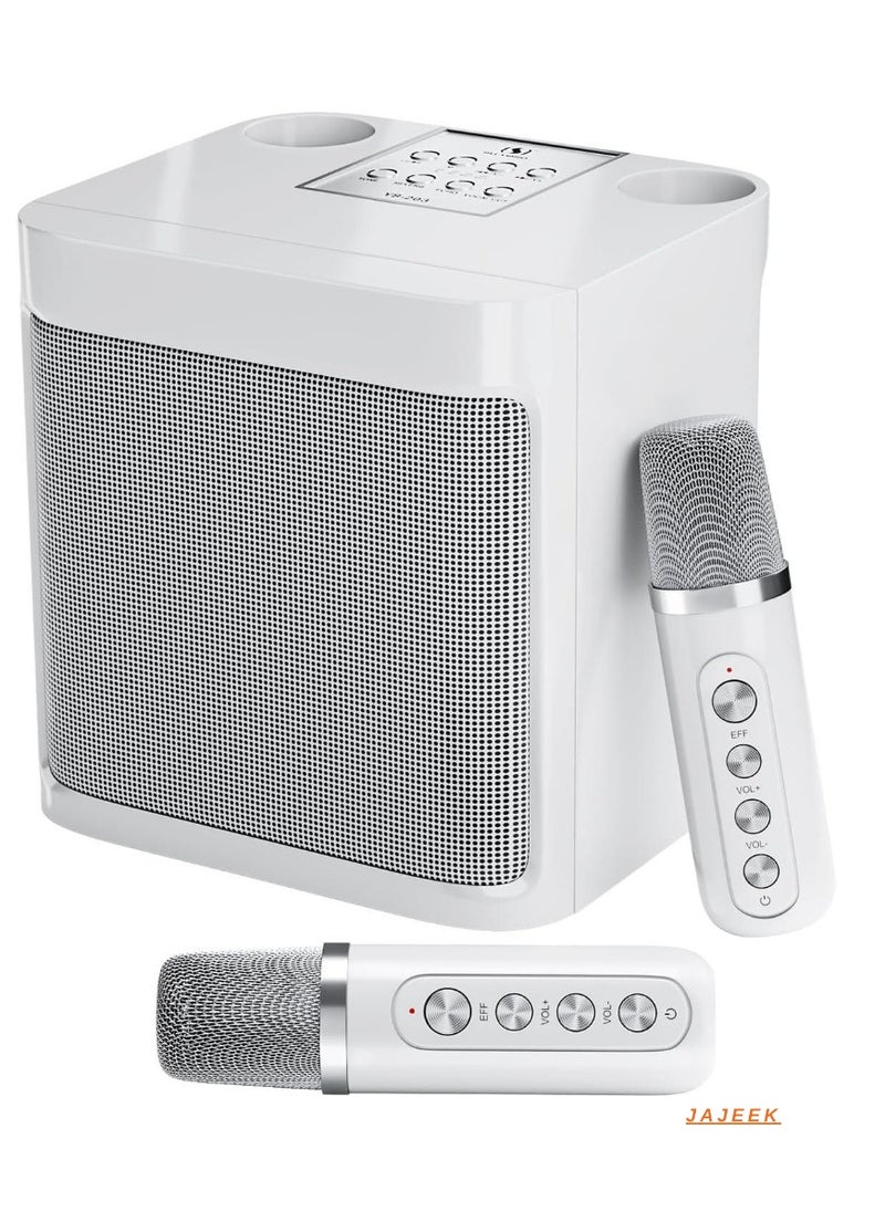 Karaoke Machine Gift (White) | Portable Bluetooth Karaoke Speaker | 2 Wireless Microphones | PA System with Echo & Voice Cut | Perfect Gift for Family, Parties, and Special Occasions