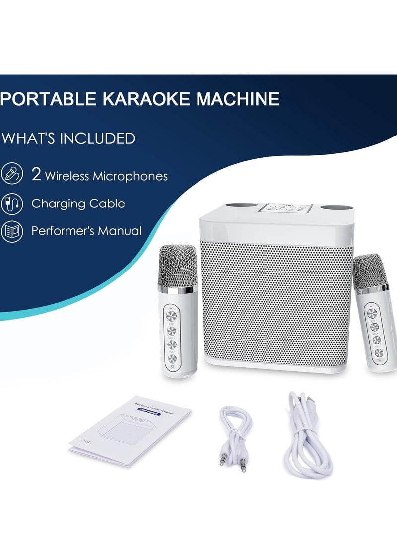 Karaoke Machine Gift (White) | Portable Bluetooth Karaoke Speaker | 2 Wireless Microphones | PA System with Echo & Voice Cut | Perfect Gift for Family, Parties, and Special Occasions