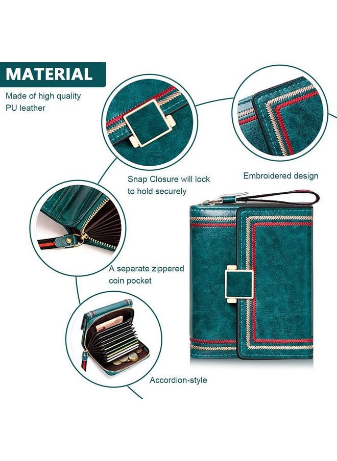 ® Women Wallet Bi-Fold Leather Wallet For Women Turquoise Vintage Women Wallet Card Bag Large Capacity Safe Wallet With Rfid Blocking Wallet